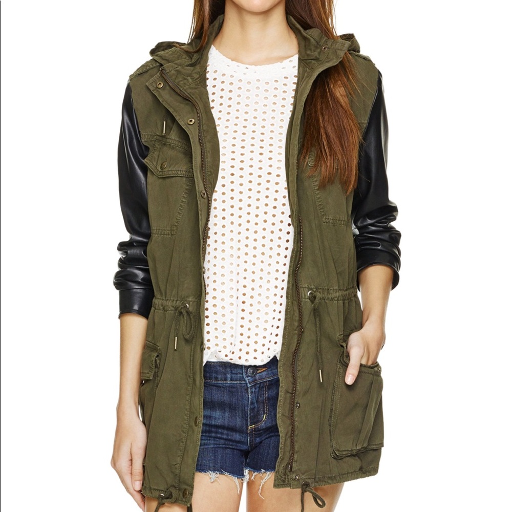Aritzia army jacket with leather sleeves